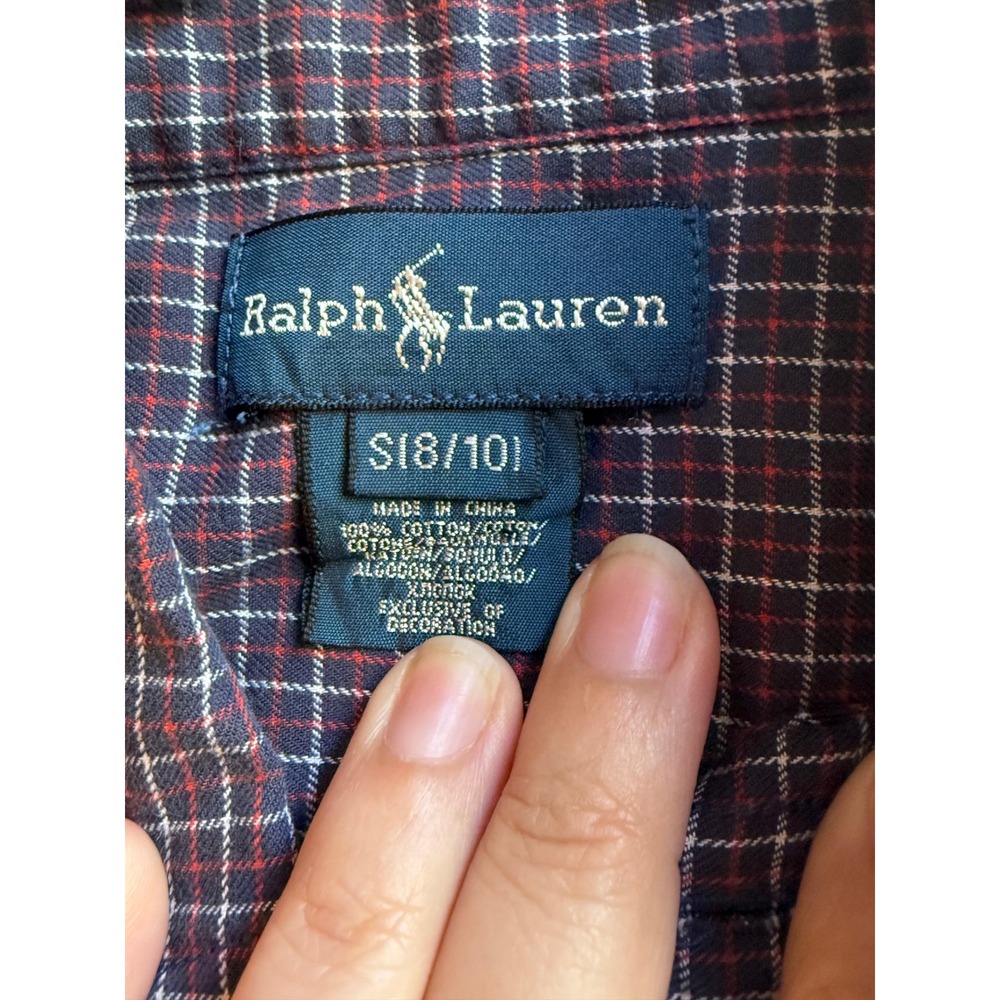 Ralph Lauren Boys Plaid Button Down Shirt Navy Red Size S 8-10 Cotton Top - Picture 2 of 4